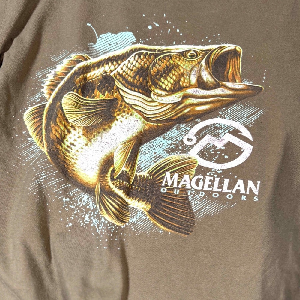 Magellan Outdoors Bass Graphic T-Shirt Mens XL Olive Green Fishing Tee